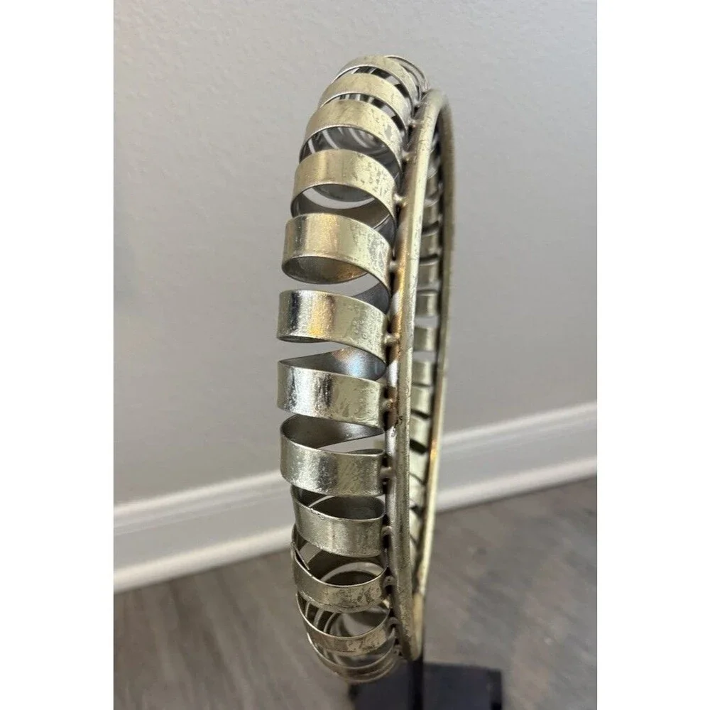 Arena Gold Finish Metal Sculpture, Iron Mount, Wooden Base. Zen-inspired Accent